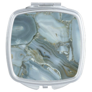 Blue Gray Marble with Gold Vein Compact Mirror