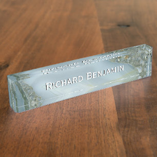 Blue Gray Marble with Gold Vein Desk Name Plate