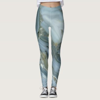 Blue Gray Marble with Gold Vein Drawstring Bag Leggings