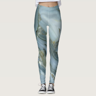 Blue Gray Marble with Gold Vein Drawstring Bag Leggings
