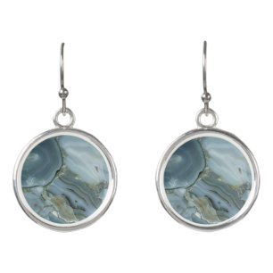 Blue Gray Marble with Gold Vein Earrings
