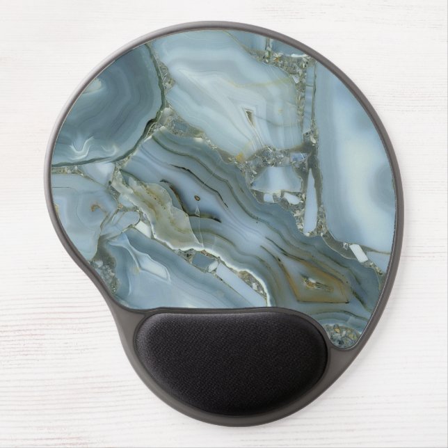 Blue Gray Marble with Gold Vein Gel Mouse Pad (Front)