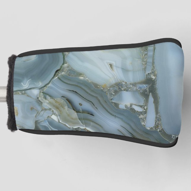 Blue Gray Marble with Gold Vein Golf Head Cover (Front)