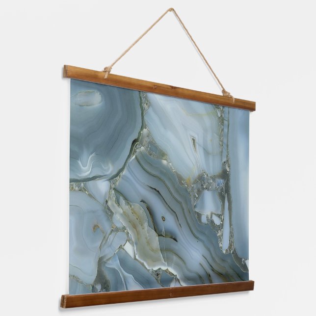 Blue Gray Marble with Gold Vein Hanging Tapestry (Angled)