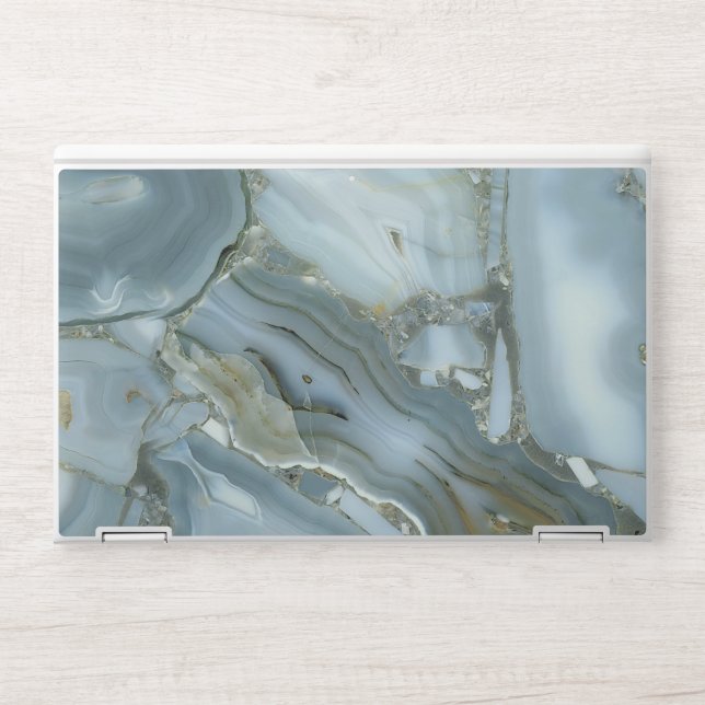 Blue Gray Marble with Gold Vein HP Laptop Skin (Front)