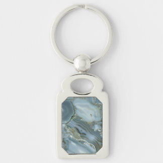 Blue Gray Marble with Gold Vein Keychain