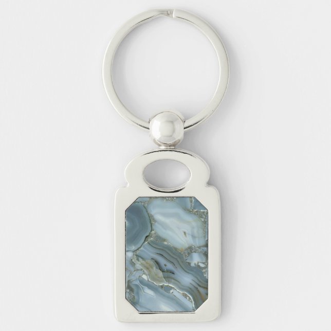 Blue Gray Marble with Gold Vein Keychain (Front)