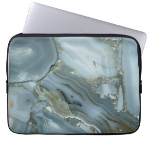 Blue Gray Marble with Gold Vein Laptop Sleeve