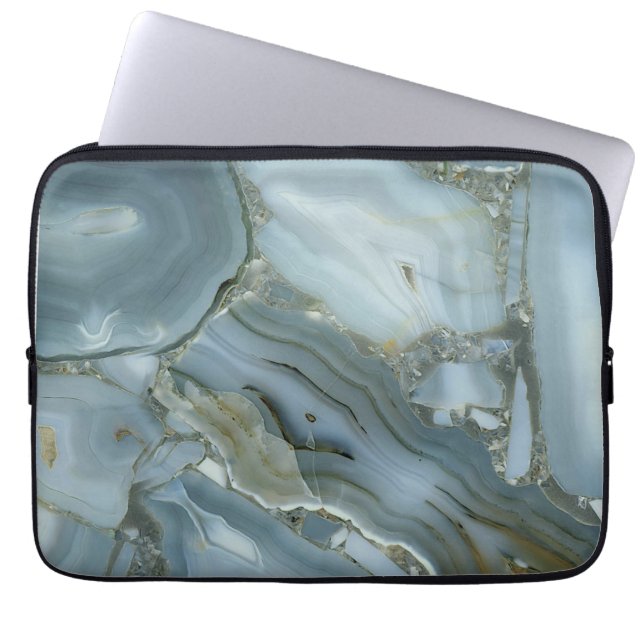 Blue Gray Marble with Gold Vein Laptop Sleeve (Front)