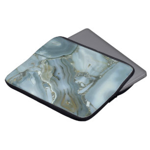Blue Gray Marble with Gold Vein Laptop Sleeve