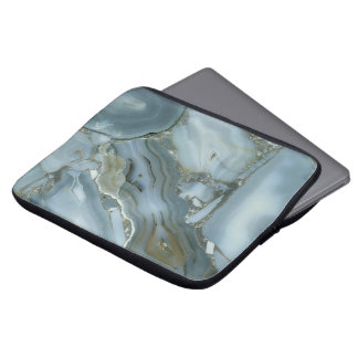 Blue Gray Marble with Gold Vein Laptop Sleeve