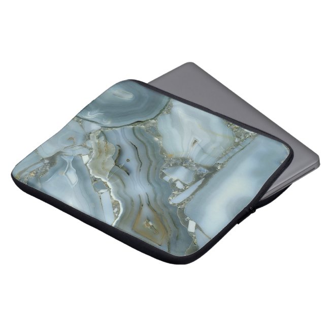 Blue Gray Marble with Gold Vein Laptop Sleeve (Front Top)