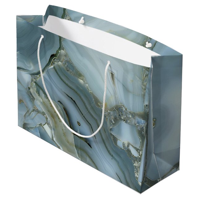 Blue Gray Marble with Gold Vein Large Gift Bag (Back Angled)