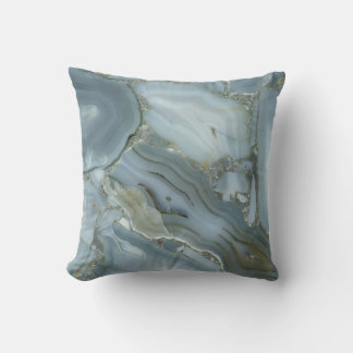 Blue Gray Marble with Gold Vein Outdoor Pillow