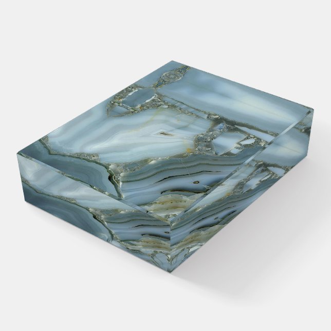 Blue Gray Marble with Gold Vein Paperweight (Angled)