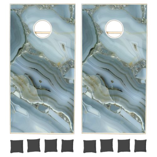 Blue Gray Marble with Gold Vein Regulation Cornhole Set