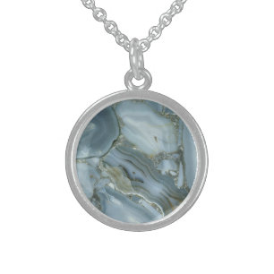 Blue Gray Marble with Gold Vein Sterling Silver Necklace