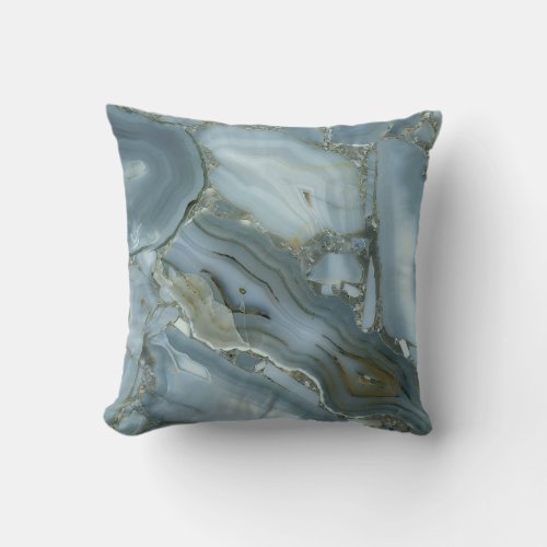 Blue Gray Marble with Gold Vein Throw Pillow