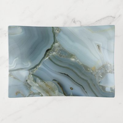 Blue Gray Marble with Gold Vein Trinket Tray