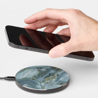 Blue Gray Marble with Gold Vein Wireless Charger