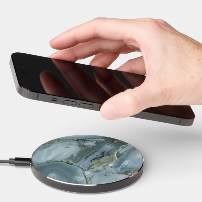 Blue Gray Marble with Gold Vein Wireless Charger (Hand)