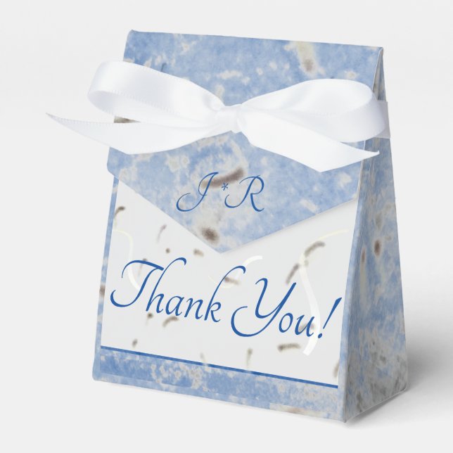 Blue & Gray Marbled Monogram Wedding Favor Box (Front Side)