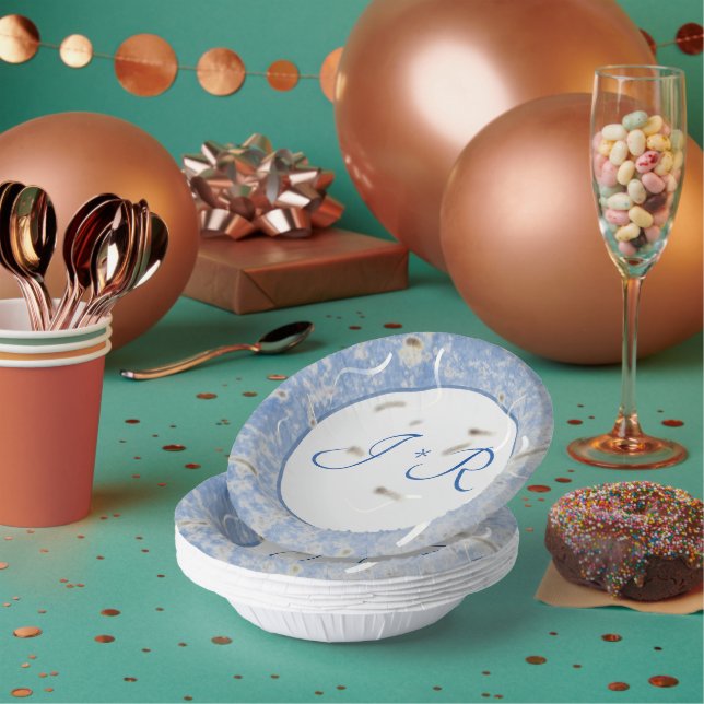Blue & Gray Marbled Wedding Reception Paper Plate Bowls (Multi)