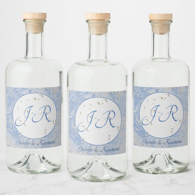 Blue & Gray Marbled with Monogram Liquor Bottle Label (Bottles)