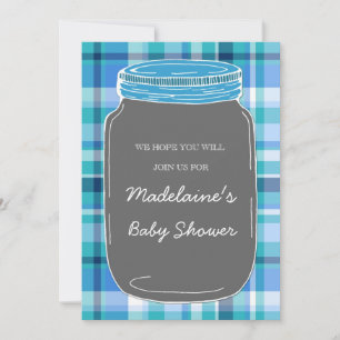 Blue Gray Mason Jar Custom Baby Shower Invitations