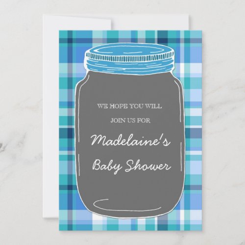 Blue Gray Mason Jar Custom Baby Shower Invitations
