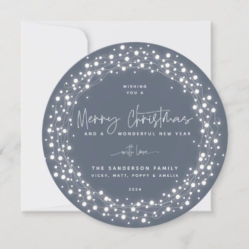 Blue_Gray Merry Christmas Script Sparkling Lights Holiday Card