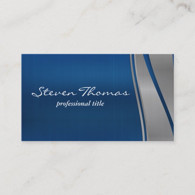 Blue Gray Metallic Background Business Card (Front)