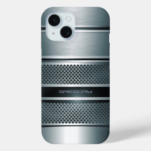 Blue Gray Metallic Design_Monogram iPhone 15 Case