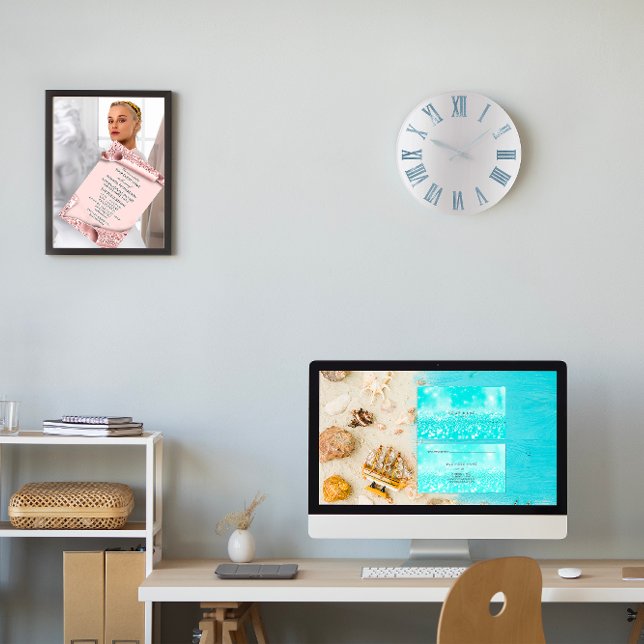 Blue Gray Metallic Silver Roman Numbers Large Clock (Blue Gray Metallic Silver Roman Numbers Large Clock)