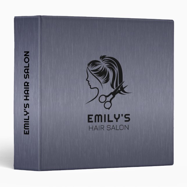 Blue-Gray Metallic Texture Hair Salon Logo 3 Ring Binder (Front/Spine)