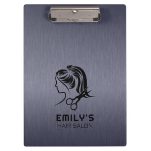 Blue-Gray Metallic Texture Hair Salon Logo Clipboard