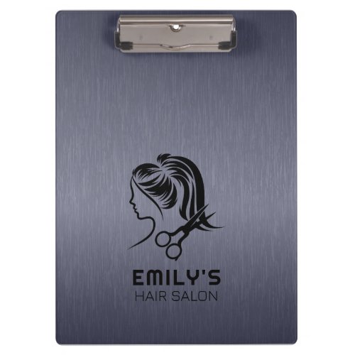 Blue_Gray Metallic Texture Hair Salon Logo Clipboard