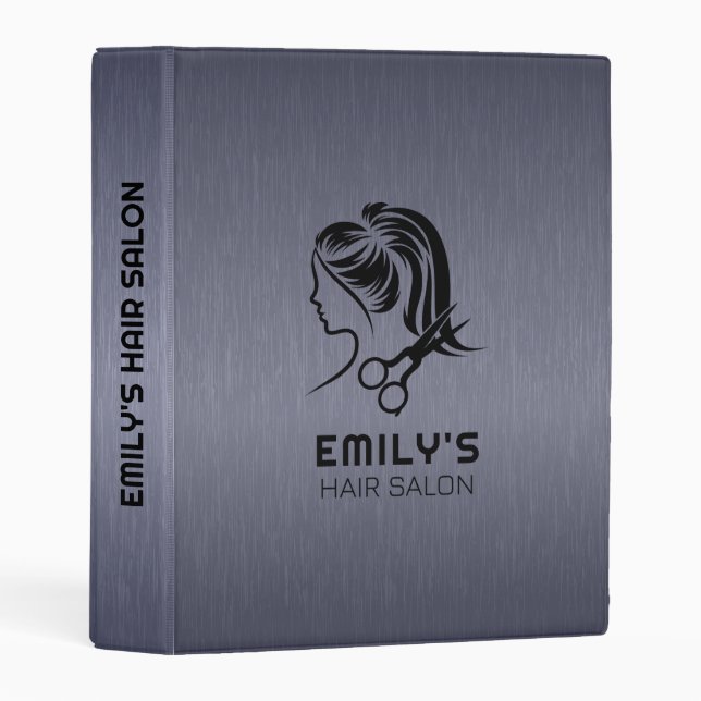 Blue-Gray Metallic Texture Hair Salon Logo Mini Binder (Front/Spine)