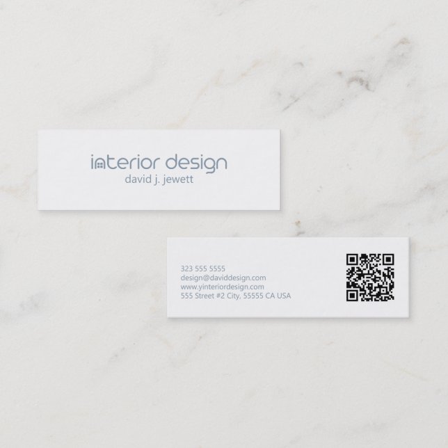 Blue-Gray Minimalistic Interior Design Logo  Mini Business Card (Front/Back)