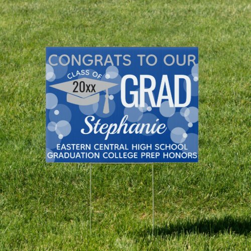 Blue Gray Modern Bubbles Congrats Graduation Sign