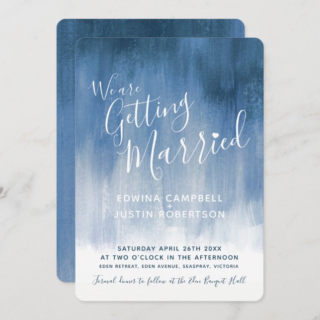 Blue gray modern graded art wedding invites (Front/Back)