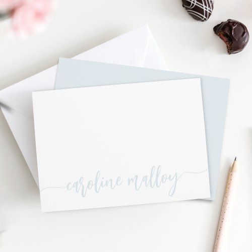 Blue Gray  Modern Scripted Name Personalized Note Card