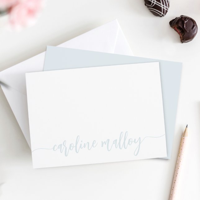 Blue Gray | Modern Scripted Name Personalized Note Card (Creator Uploaded)