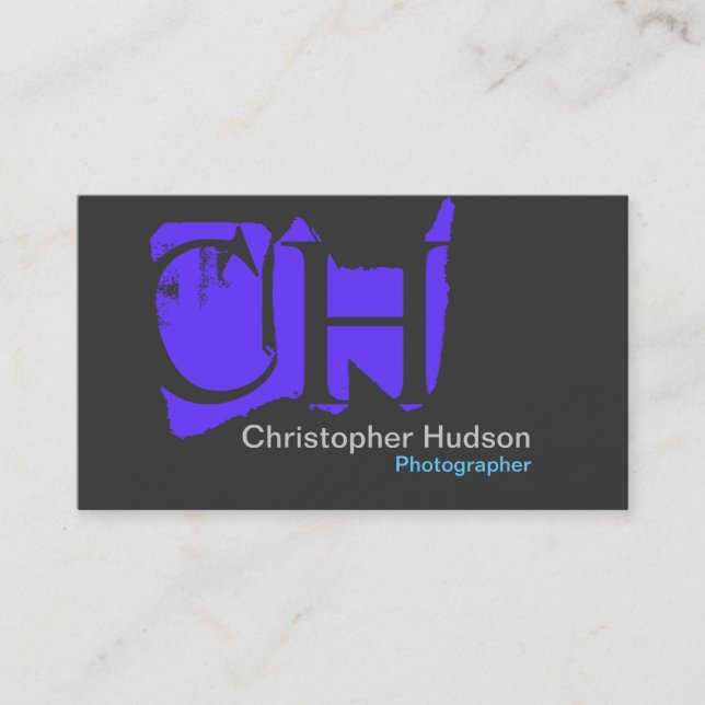 Blue Gray Monogram Business Card (Front)