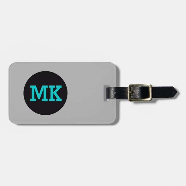 Blue Gray Monogram Luggage Tag (Front Horizontal)