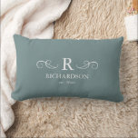 Blue Gray Monogram Lumbar Pillow<br><div class="desc">Bring warmth and elegance to your home with this customizable smoky blue lumbar pillow. Easily personalize with your monogram, family name, and est. date, making it a meaningful accent for your living room, bedroom, or entryway. The soft gray blue backdrop offers a soothing, contemporary feel that complements a variety of...</div>