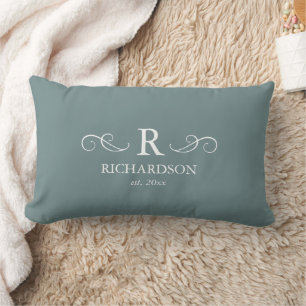 Blue Gray Monogram Lumbar Pillow