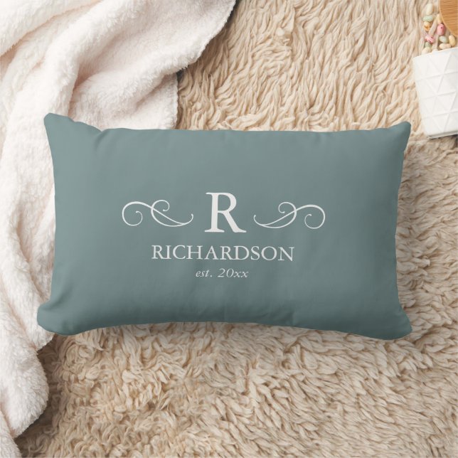 Blue Gray Monogram Lumbar Pillow (Blanket)