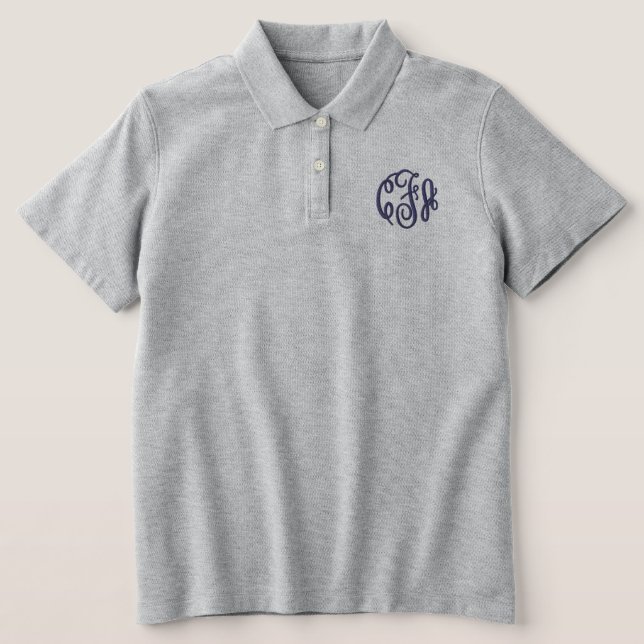 Blue Gray Monogrammed Embroidered Women's  Polo Shirt (Design Front)