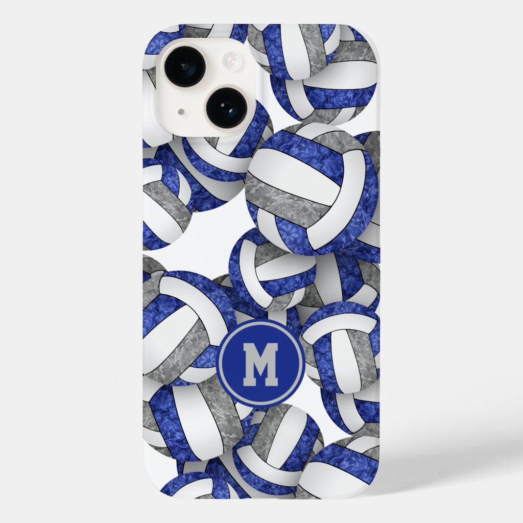 Blue gray monogrammed girls volleyball iPhone case